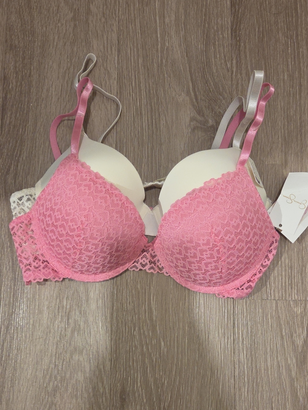 Jessica Simpson Pink Lace Push-Up Bra with Dual Straps (Pink & Neutral)